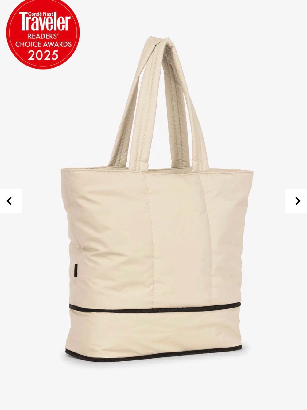 Calpak Cream Tote with Black Trim Detail